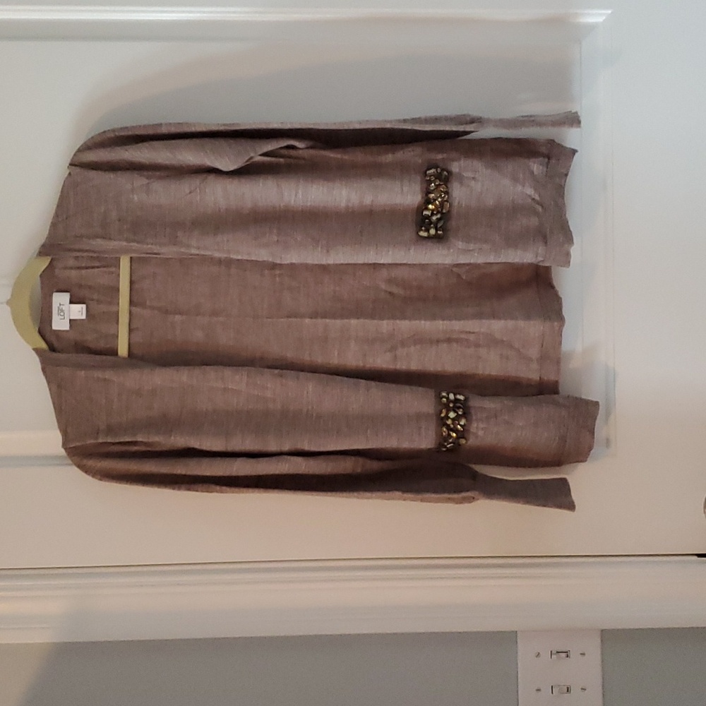 Cardigan Sweater, tan, sz L by Ann Taylor LOFT